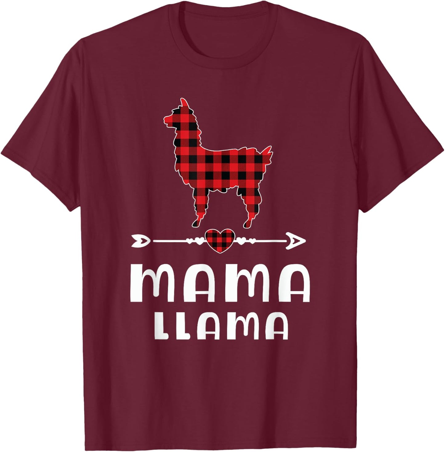 Mama Llama Christmas Pajama Red Plaid Buffalo Family T-Shirt - T-Shirt | Maroon