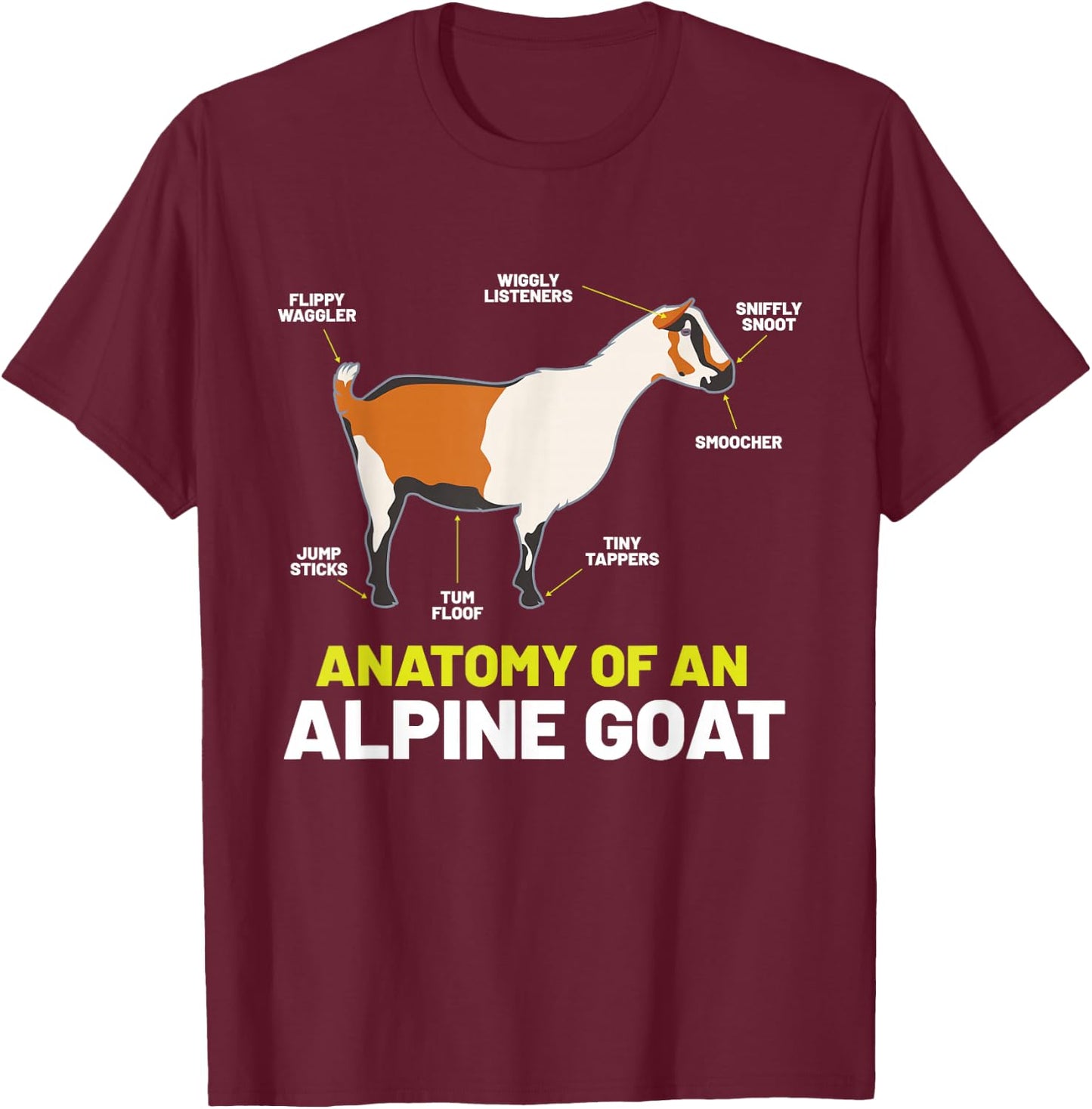 Anatomy Funny Farm Animal Humor Cute Lovers Alpine Goat T-Shirt - T-Shirt | Maroon