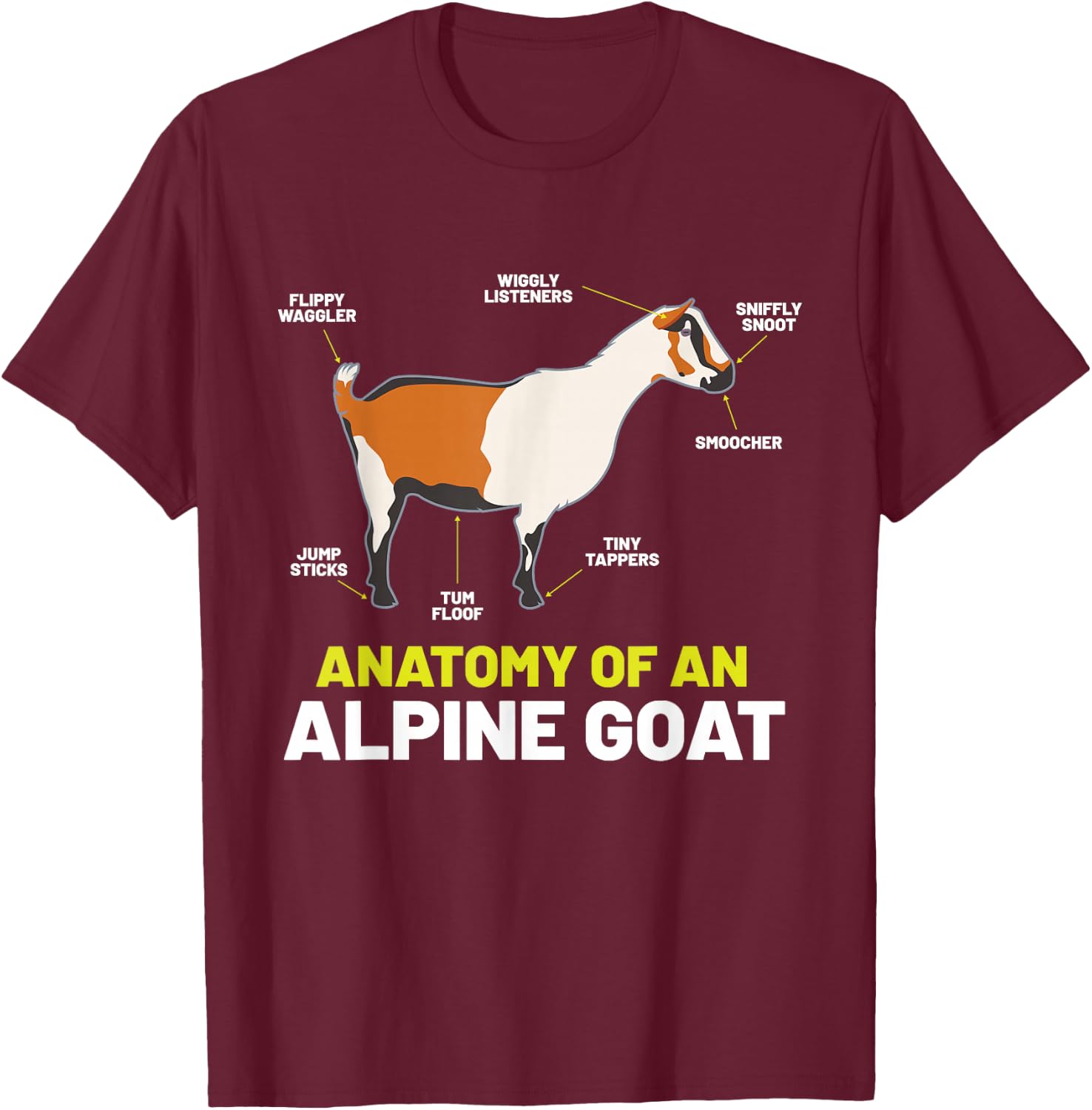 Anatomy Funny Farm Animal Humor Cute Lovers Alpine Goat T-Shirt - T-Shirt | Maroon