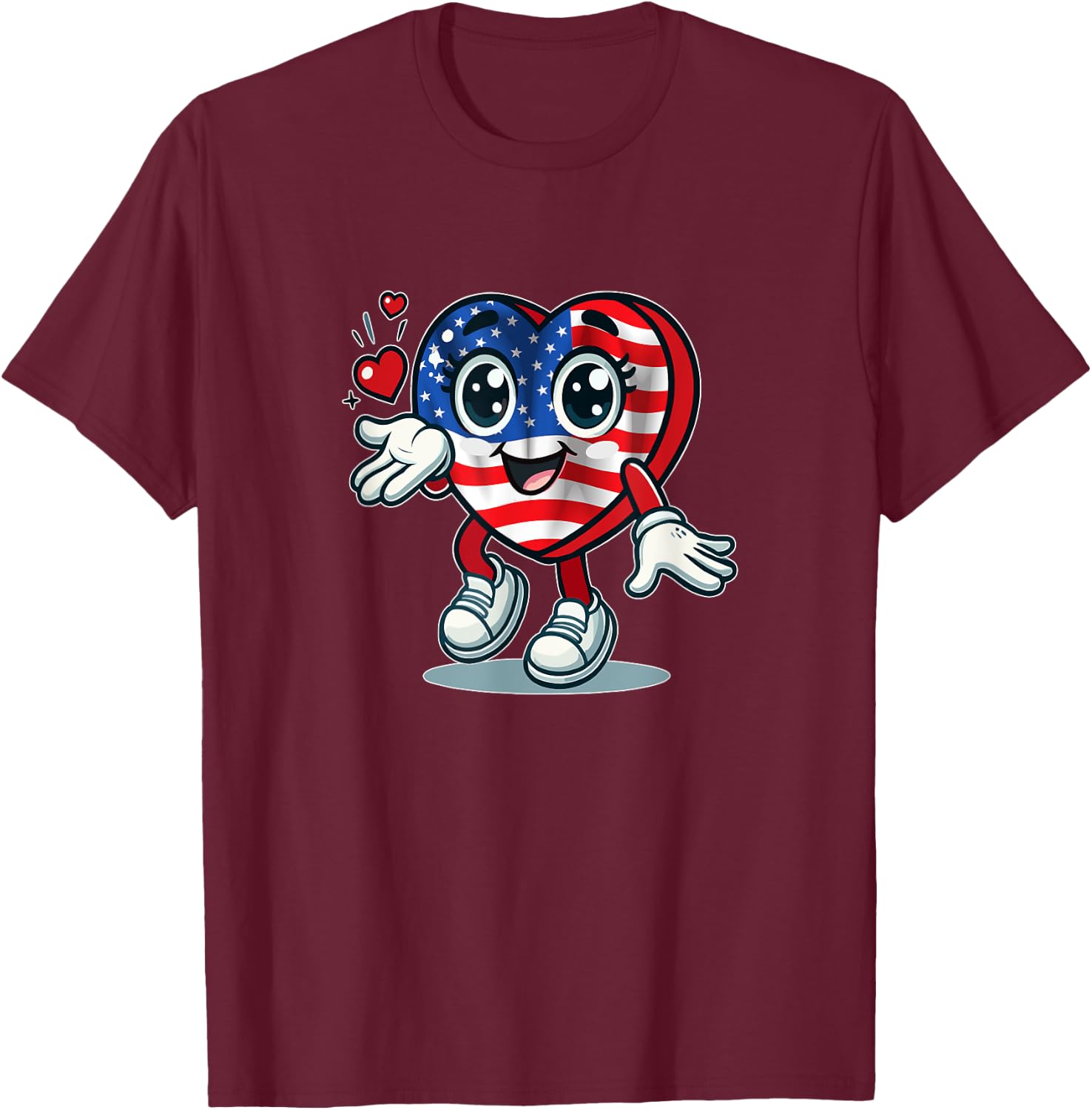 Cœur Mignon Avec Drapeau Américain / Love Usa Cartoon Design T-Shirt - T-Shirt | Maroon