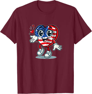 Cœur Mignon Avec Drapeau Américain / Love Usa Cartoon Design T-Shirt - T-Shirt | Maroon