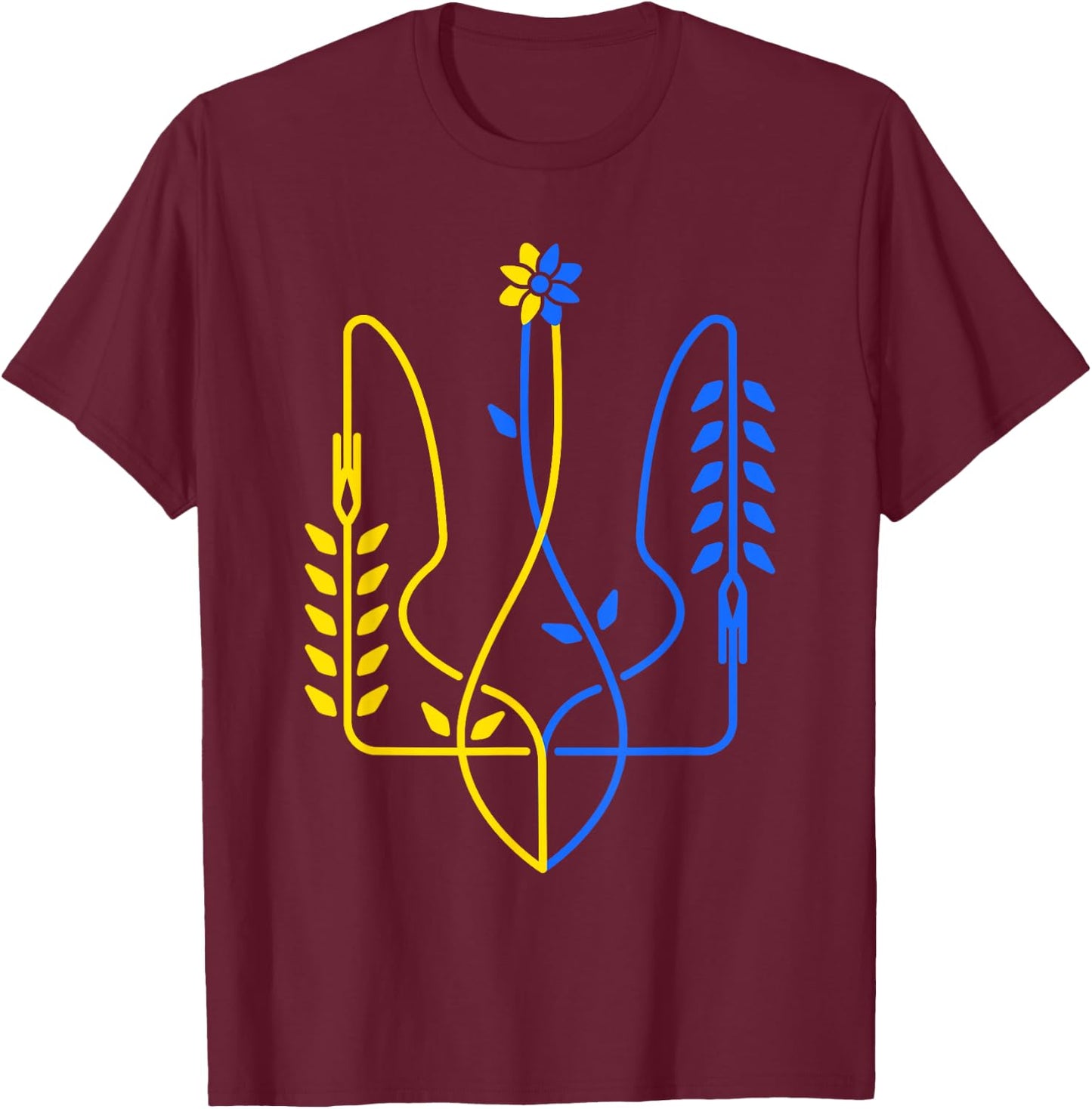Ukrainian Flag Ukraine Gold Trident Symbol , Black, S T-Shirt - T-Shirt | Maroon
