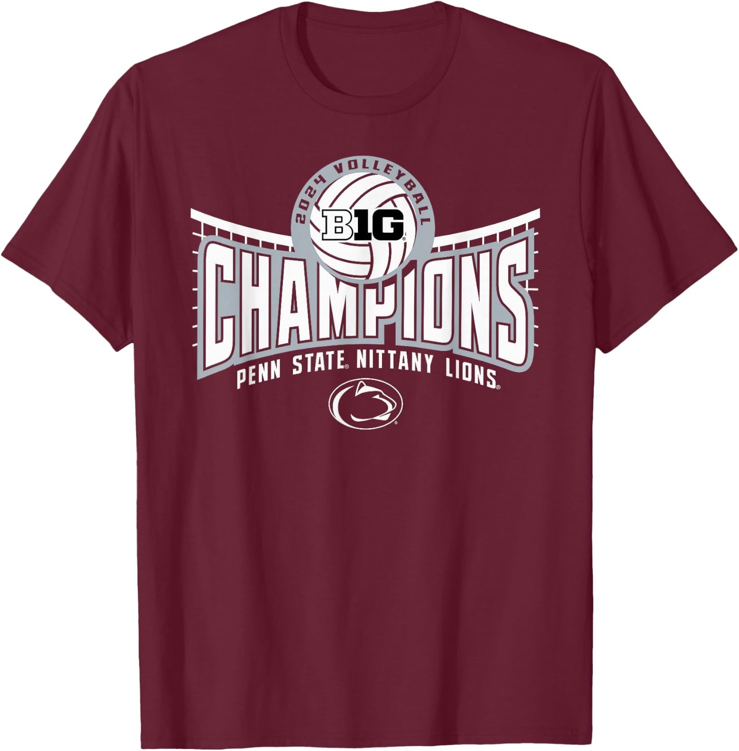 Penn State Nittany Lions Big Ten Champs 2024 W Volleyball T-Shirt - T-Shirt | Maroon