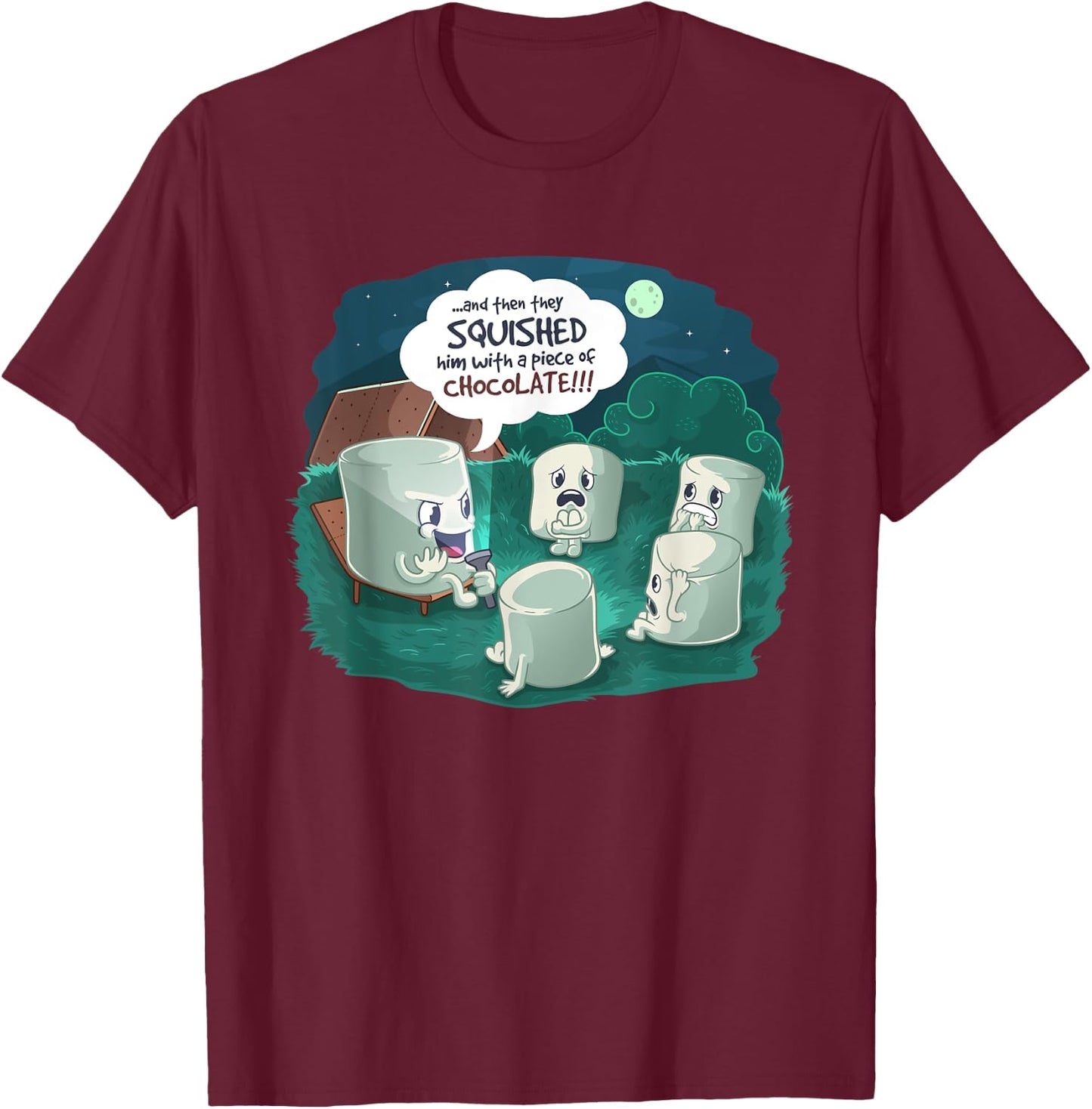 Funny Cute Marshmallow Scary Campfire Story T-Shirt - T-Shirt | Maroon