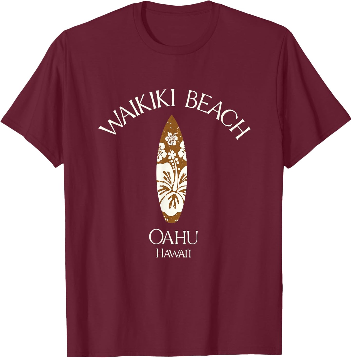 Waikiki Beach Oahu Hawaii Vintage Surfboard T-Shirt - T-Shirt | Maroon