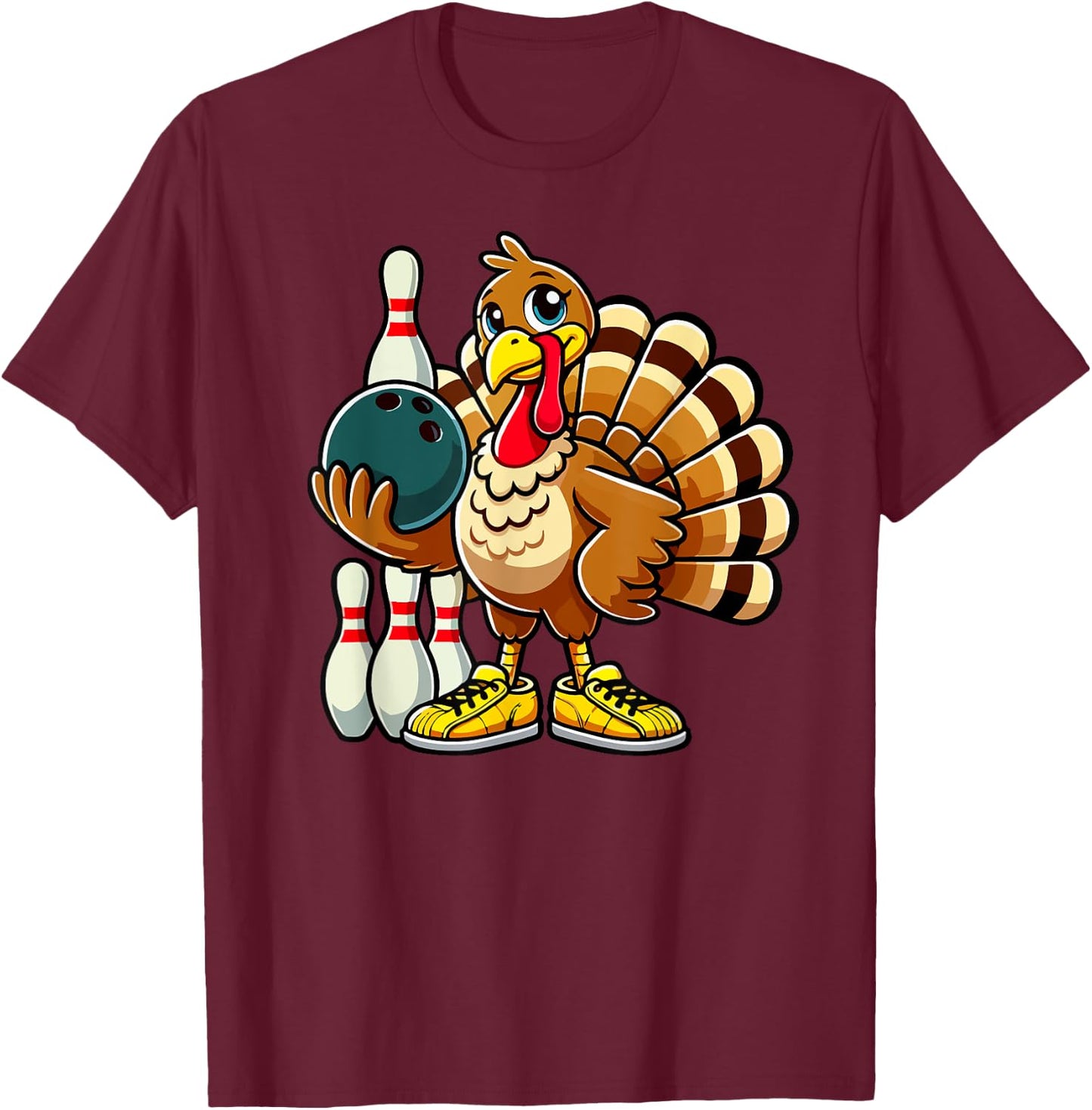 Thanksgiving Bowling Shirt Women Men Funny Turkey Bowling T-Shirt - T-Shirt | Maroon