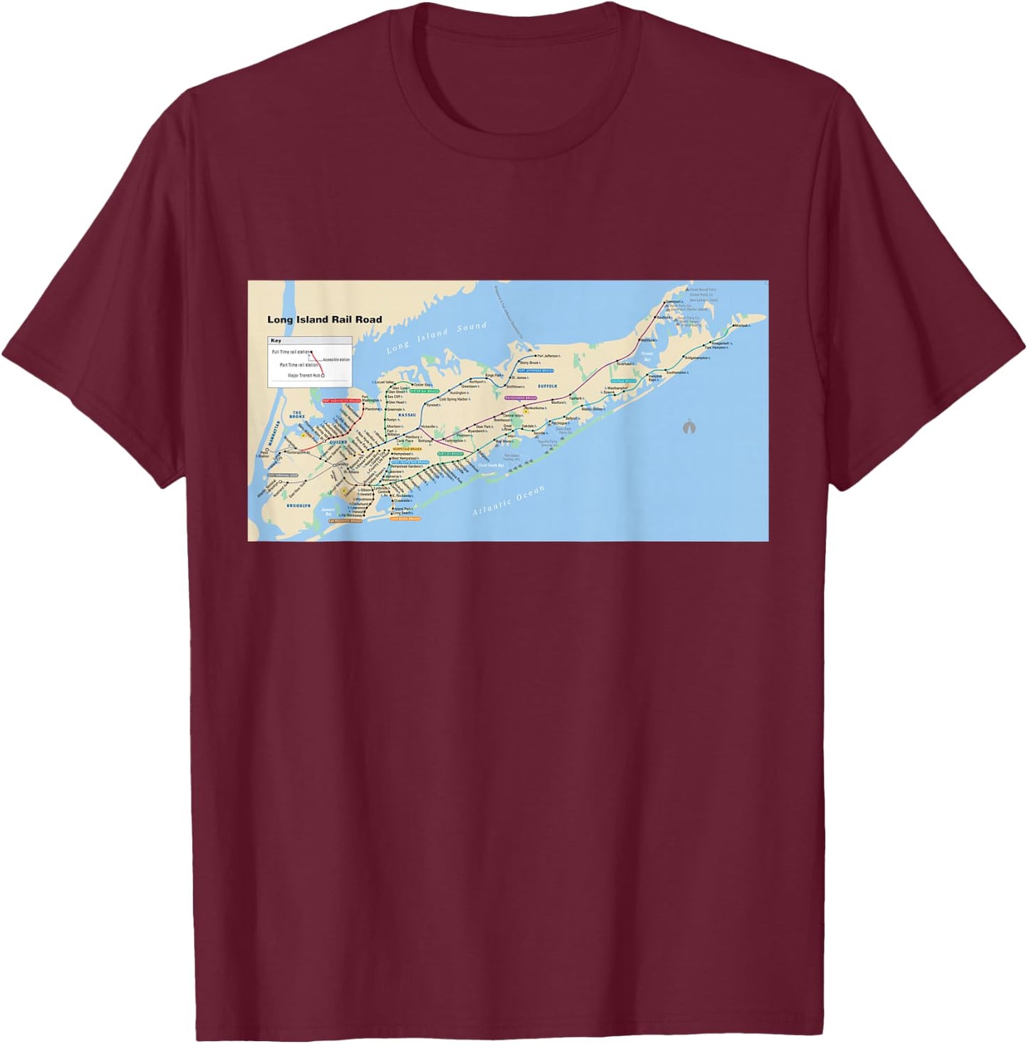 Long Island Rail Road Map - NYC - USA T-Shirt - T-Shirt | Maroon