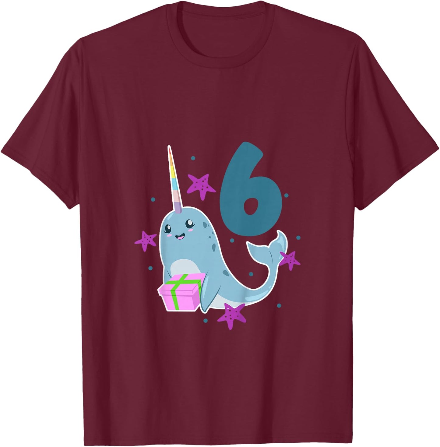Kids I am 6 with narwhal - kids birthday 6 years old T-Shirt - T-Shirt | Maroon