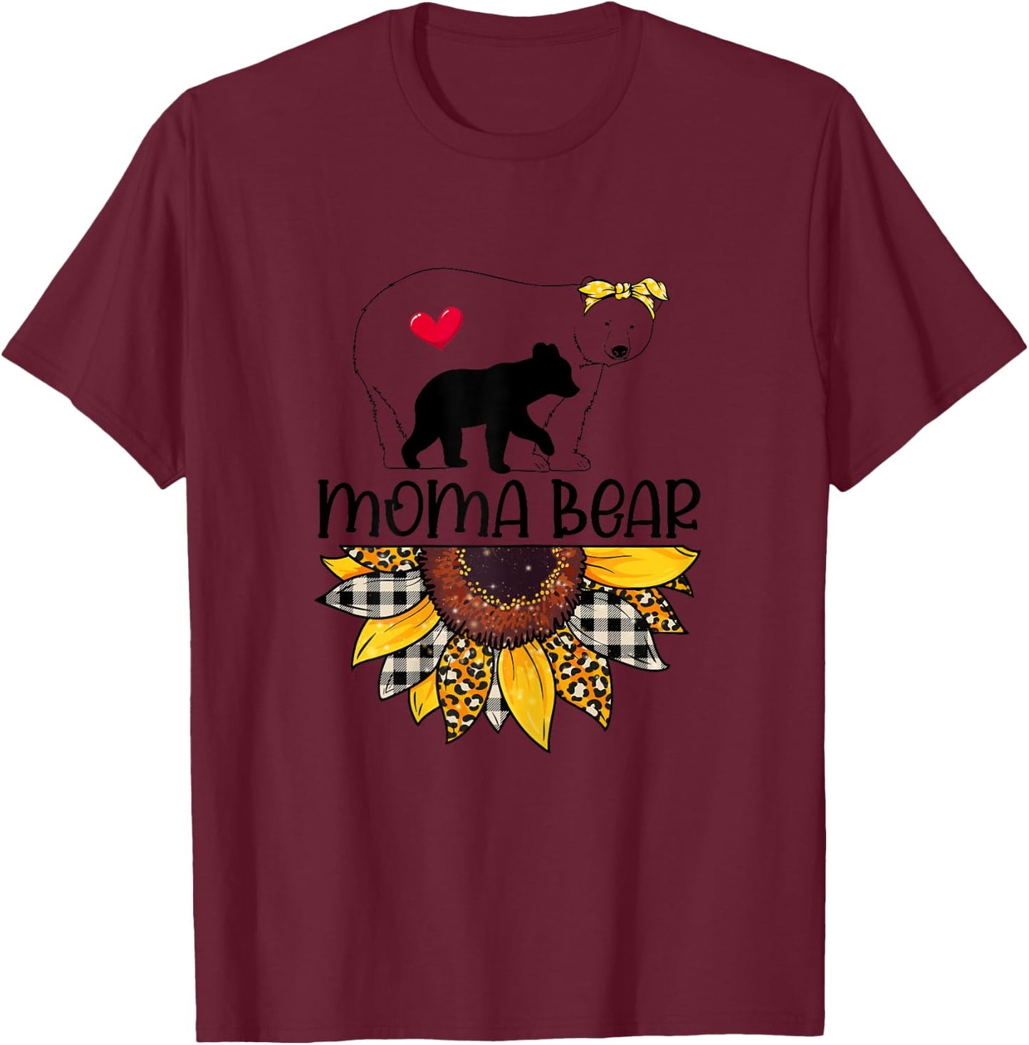 Moma Bear Sunflower Leopard Mother's Day Mom Grandma T-Shirt - T-Shirt | Maroon