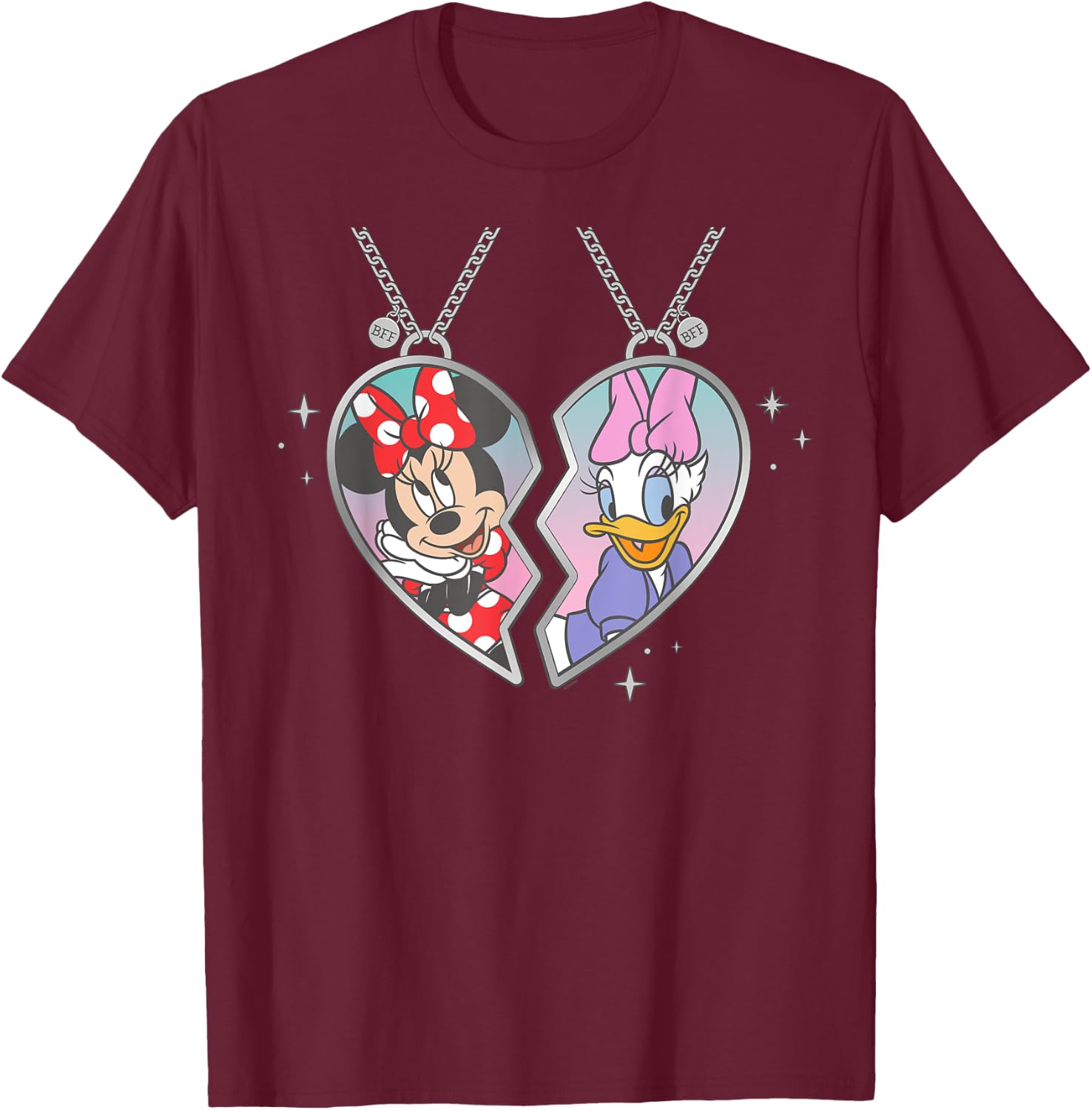Disney Minnie and Daisy Best Friends Matching Heart Necklace T-Shirt - T-Shirt | Maroon