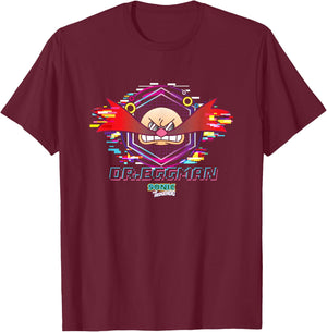 Sonic The Hedgehog Dr. Eggman Glitched Out Face Logo T-Shirt - T-Shirt | Maroon