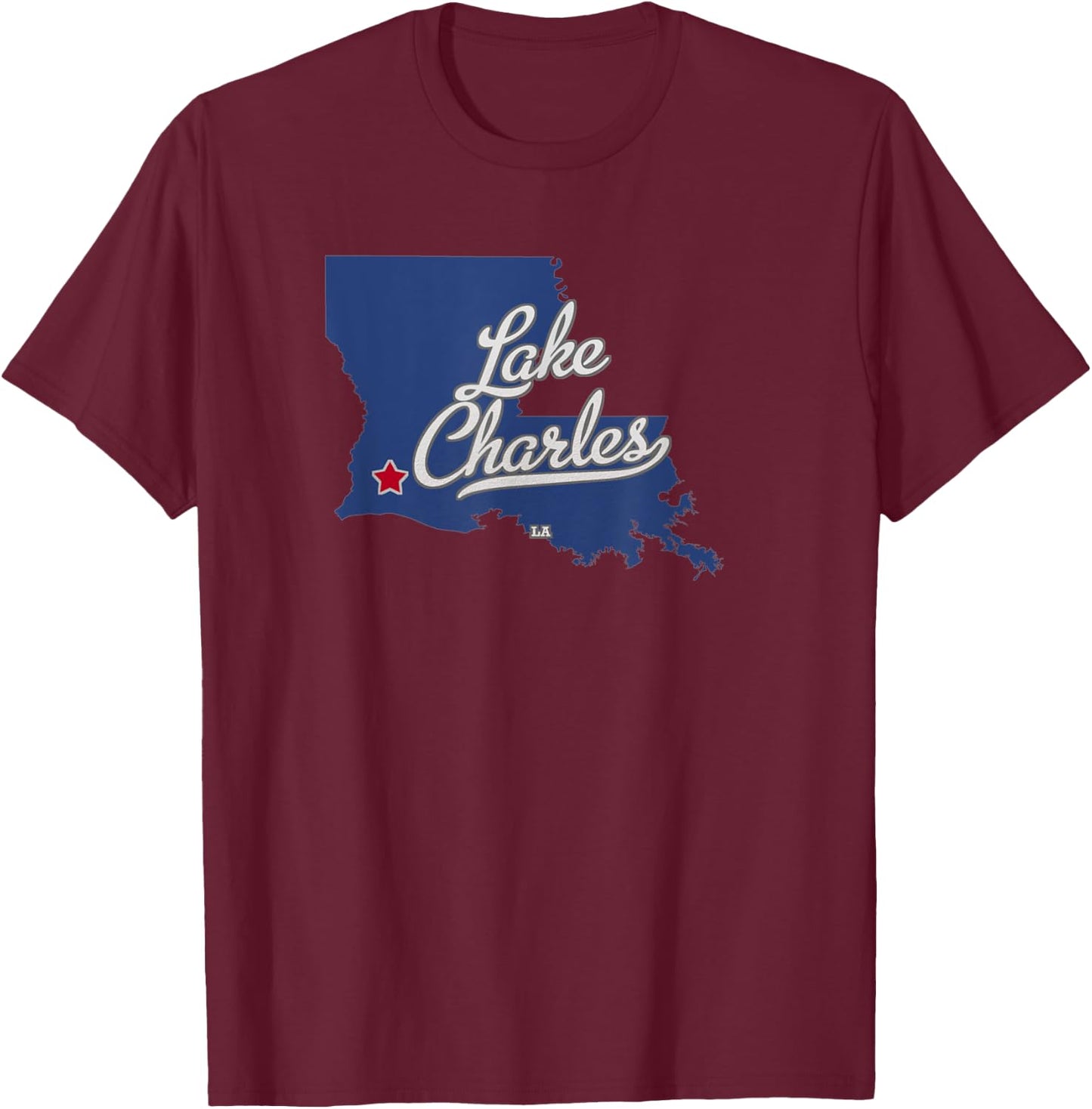 Lake Charles Louisiana LA Map T-Shirt - T-Shirt | Maroon