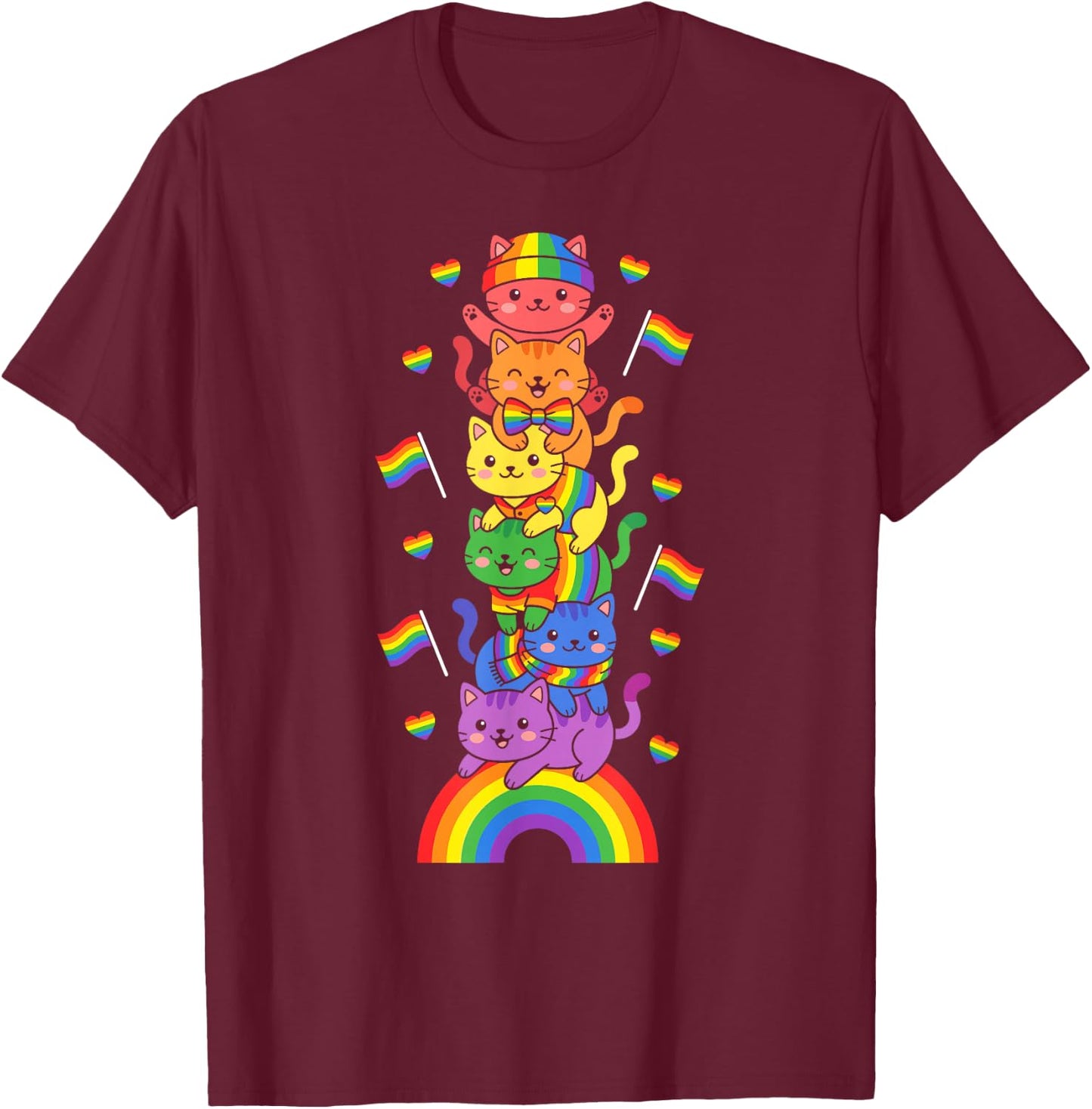 Lustige LGBT Katze Regenbogen Lesben Gay Pride Frauen Männer T-Shirt - T-Shirt | Maroon