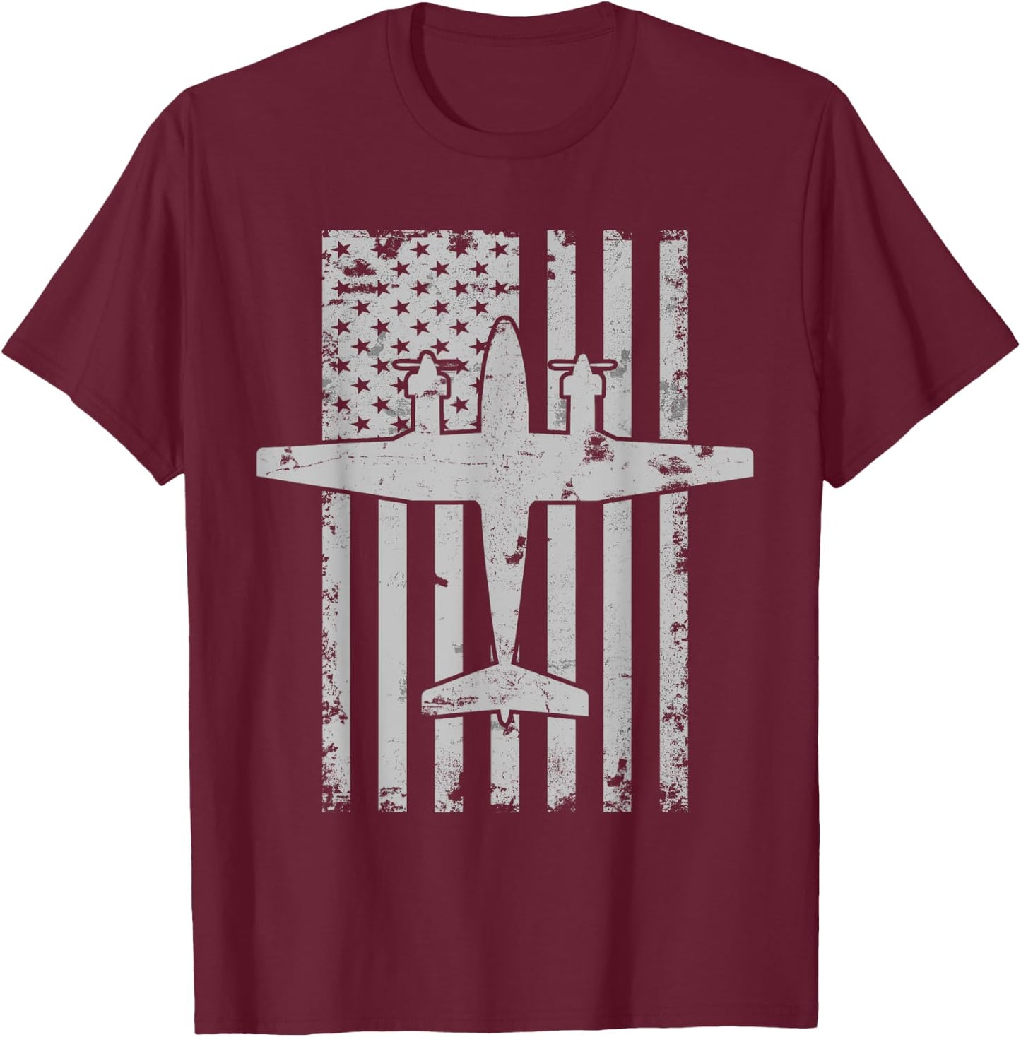 King Air B200 Twin-Engine Airplane Patriotic Pilot T-Shirt - T-Shirt | Maroon