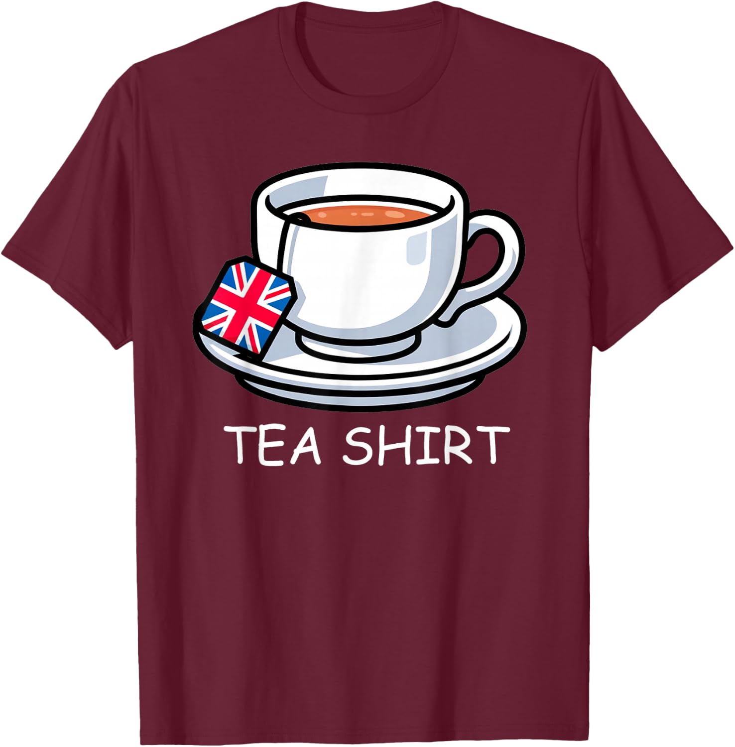 I Love English Tea Funny Memories Union Jack , Black, S T-Shirt - T-Shirt | Maroon