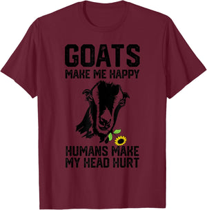 Lamancha Goats Make Me Happy Humans Make My Head Hurt T-Shirt - T-Shirt | Maroon