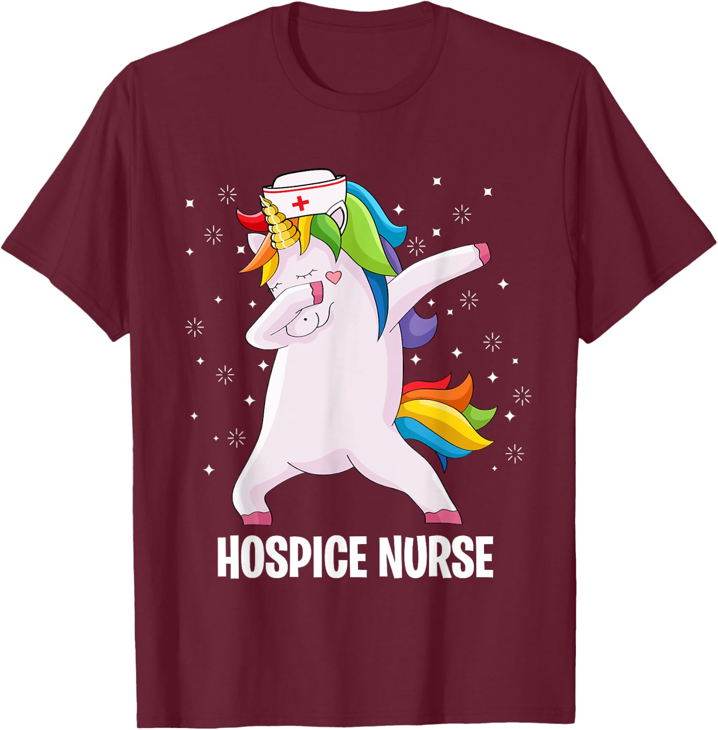 Funny Dabbing Unicorn Hospice Nurse Palliative Nursing T-Shirt - T-Shirt | Maroon