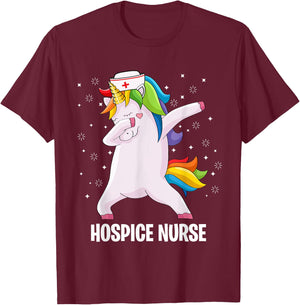 Funny Dabbing Unicorn Hospice Nurse Palliative Nursing T-Shirt - T-Shirt | Maroon