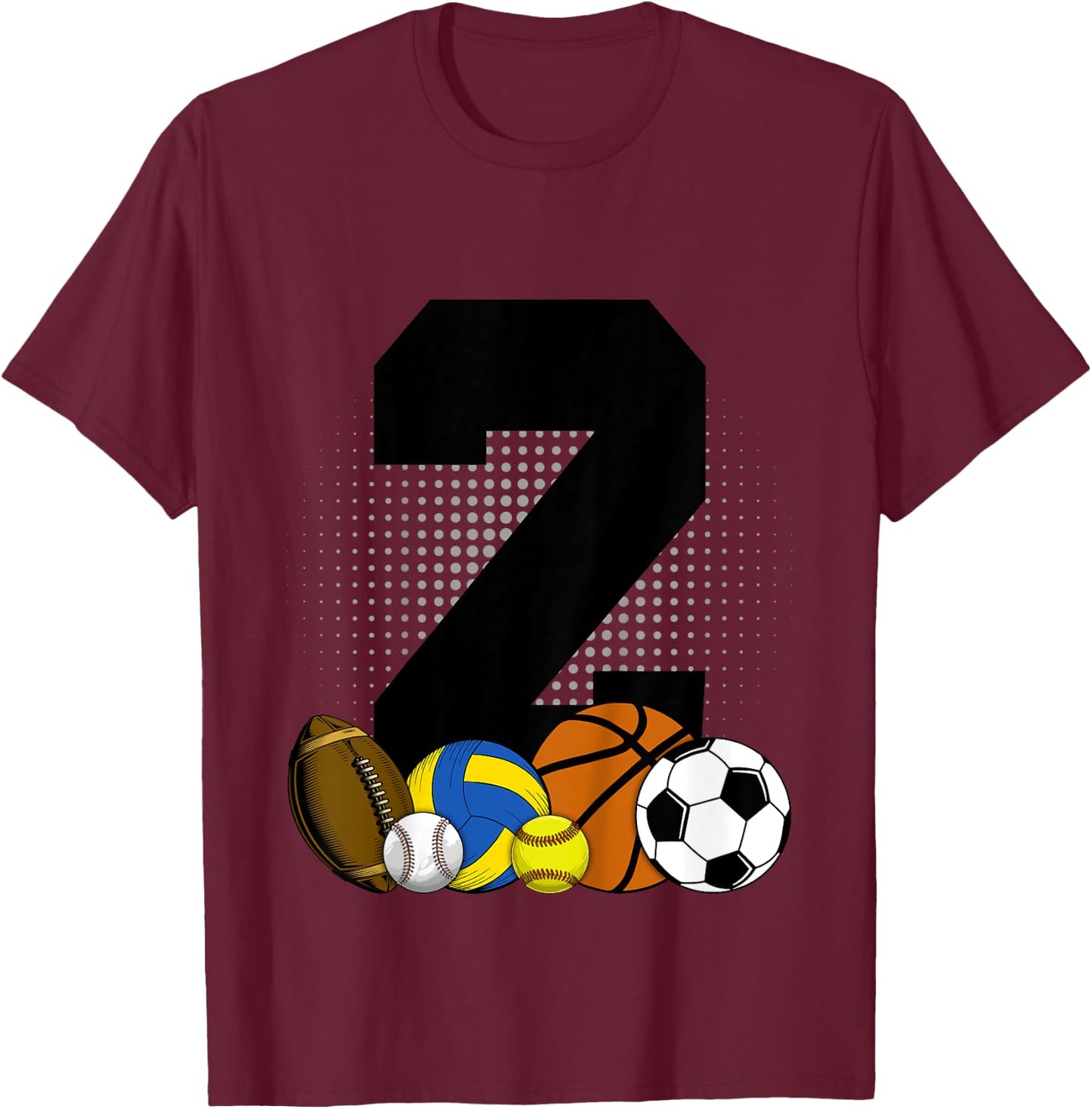 Kids 2nd Birthday Sport Ball Kids Boys 2 years Old Birthday T-Shirt - T-Shirt | Maroon