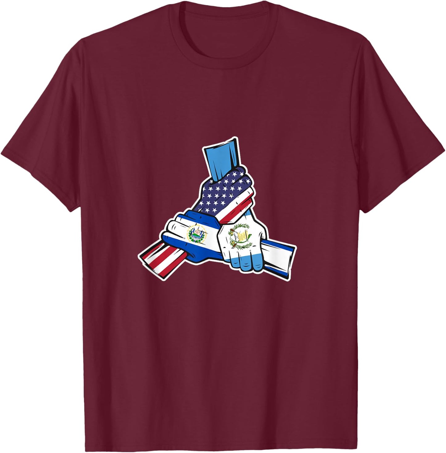 Guatemala El Salvador and the US holding hands T-Shirt - T-Shirt | Maroon