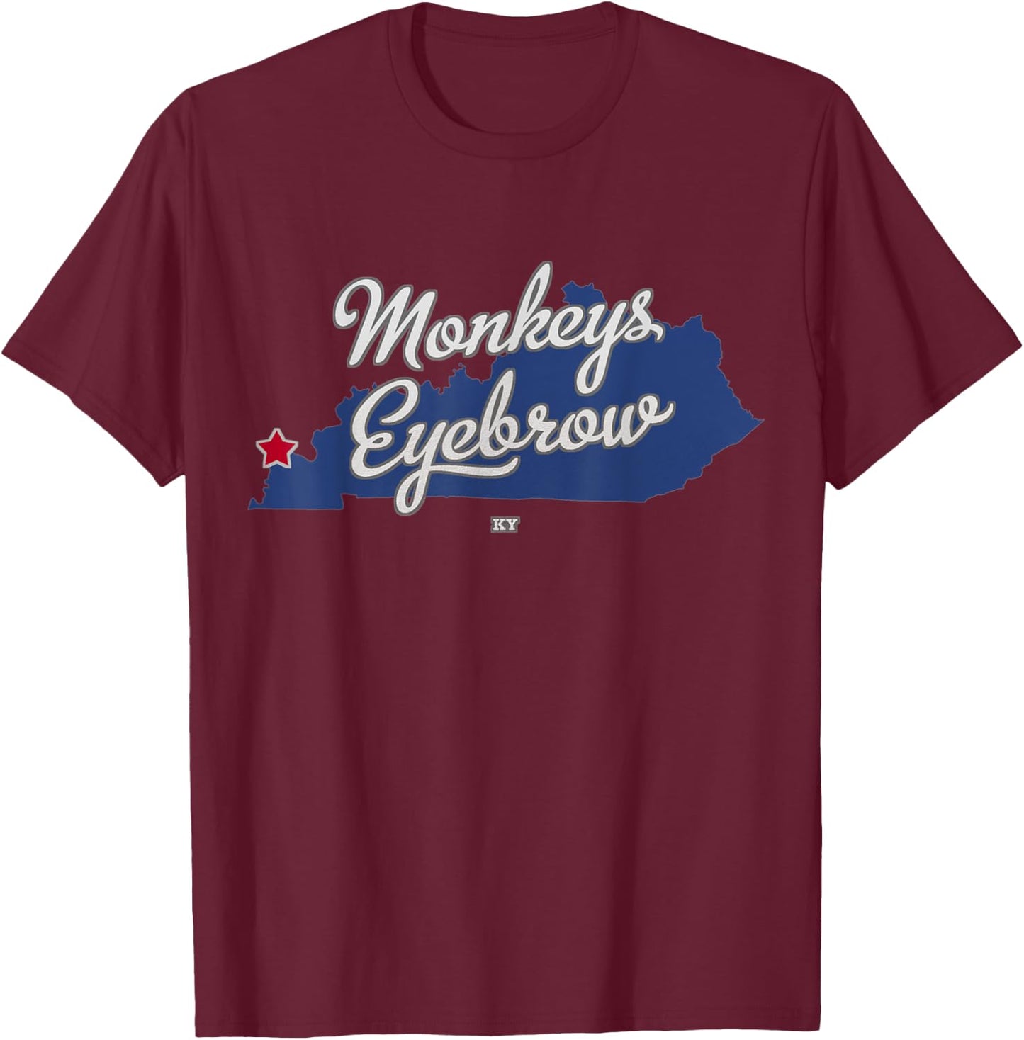 Monkeys Eyebrow Kentucky KY Map T-Shirt - T-Shirt | Maroon