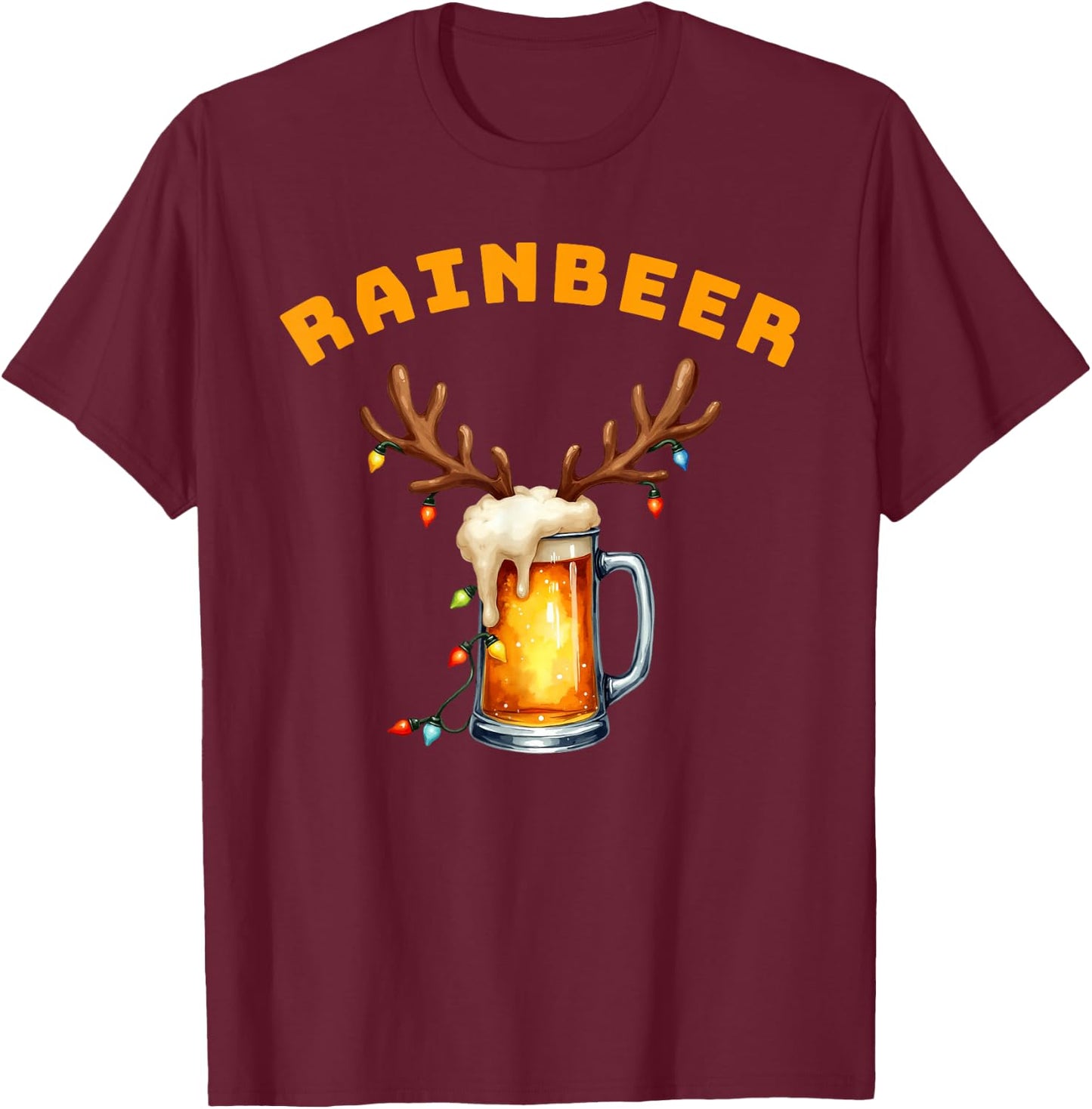 Rainbeer | Funny Christmas Reindeer Drinking Party T-Shirt - T-Shirt | Maroon