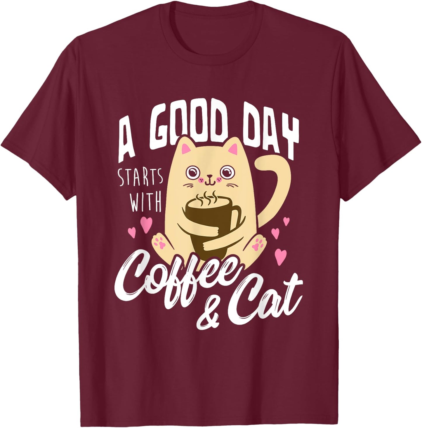Cat & Coffee Mug - Funny Cat Lover Gift Women T-Shirt - T-Shirt | Maroon