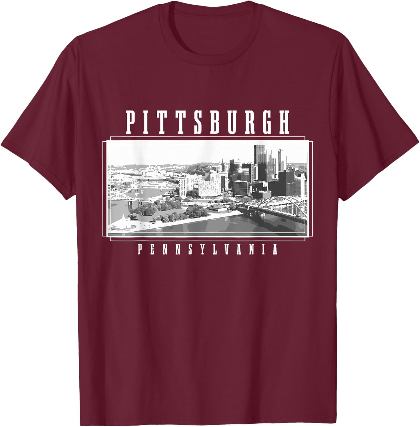 Pittsburgh Pennsylvania Vintage Skyline USA America Souvenir T-Shirt - T-Shirt | Maroon