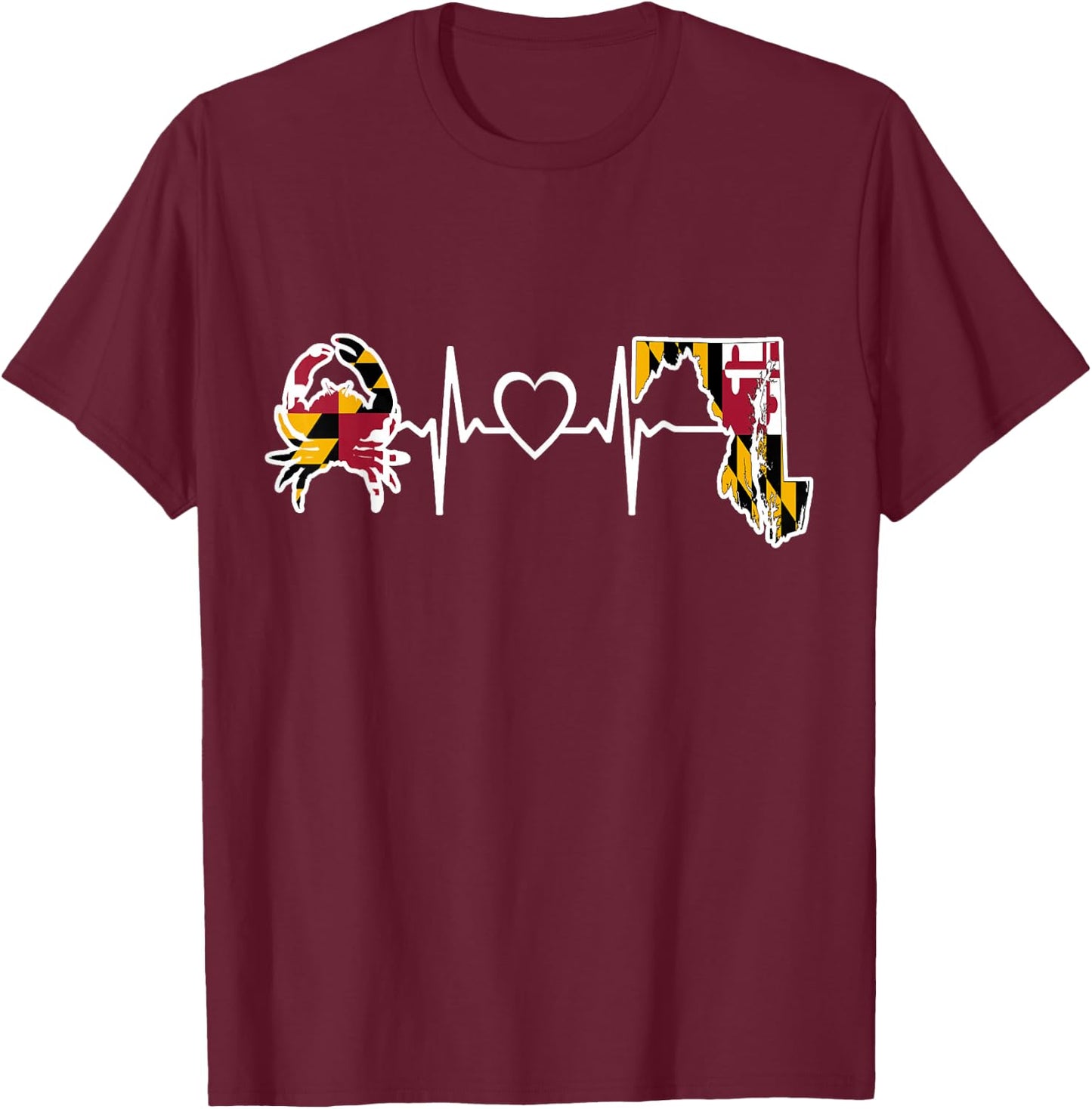 Maryland Flag Shirt Maryland Crab State Flag Heartbeat T-Shirt - T-Shirt | Maroon