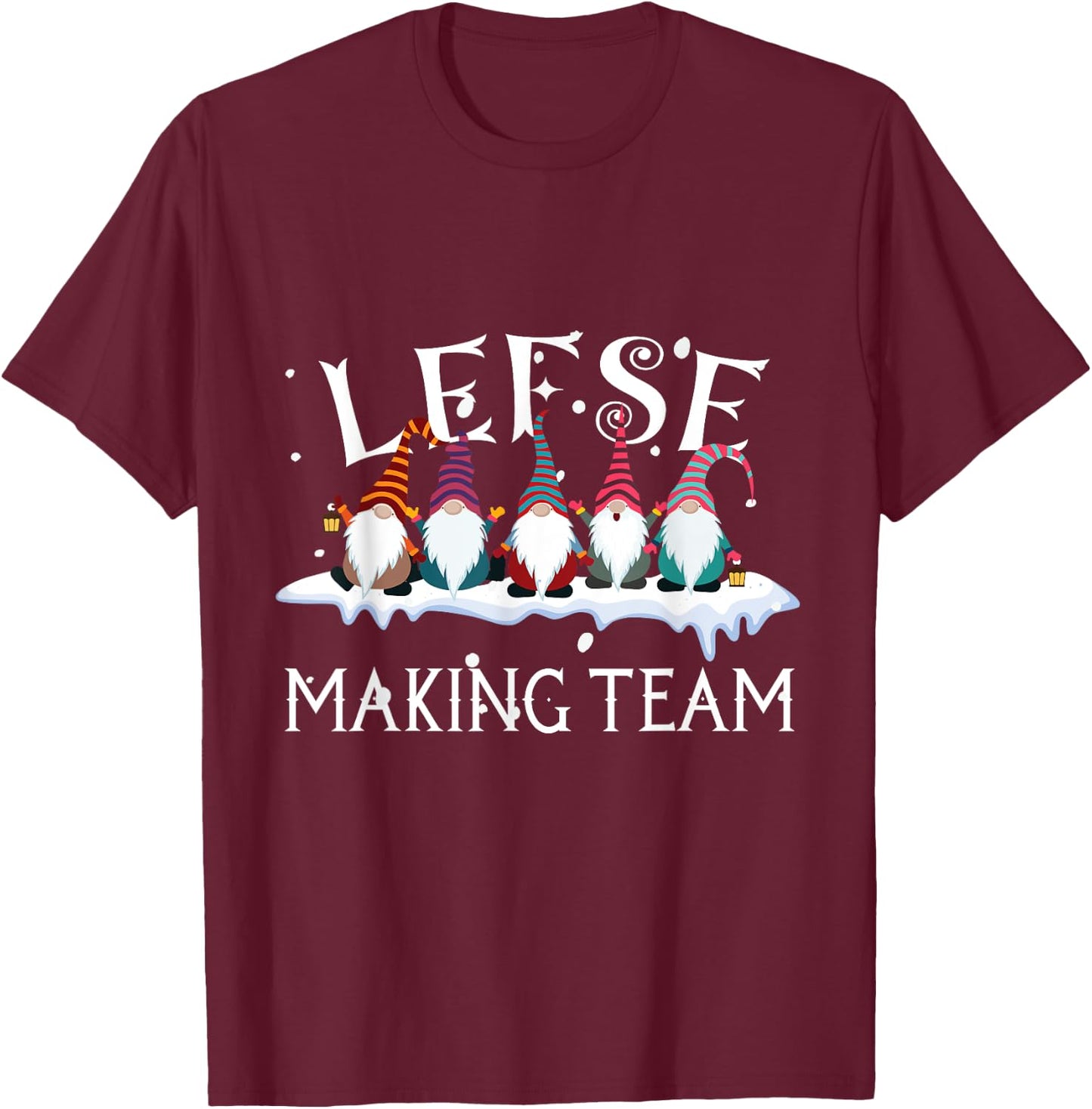 Lefse Making Team, Gnome Xmas T-Shirt - T-Shirt | Maroon