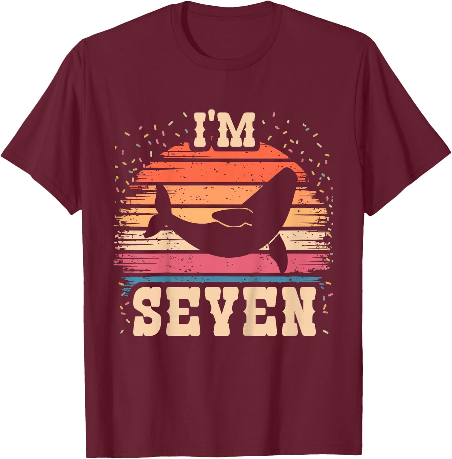 Whale 7 Year Old Birthday Boy Girl 7th Whale Birthday T-Shirt - T-Shirt | Maroon