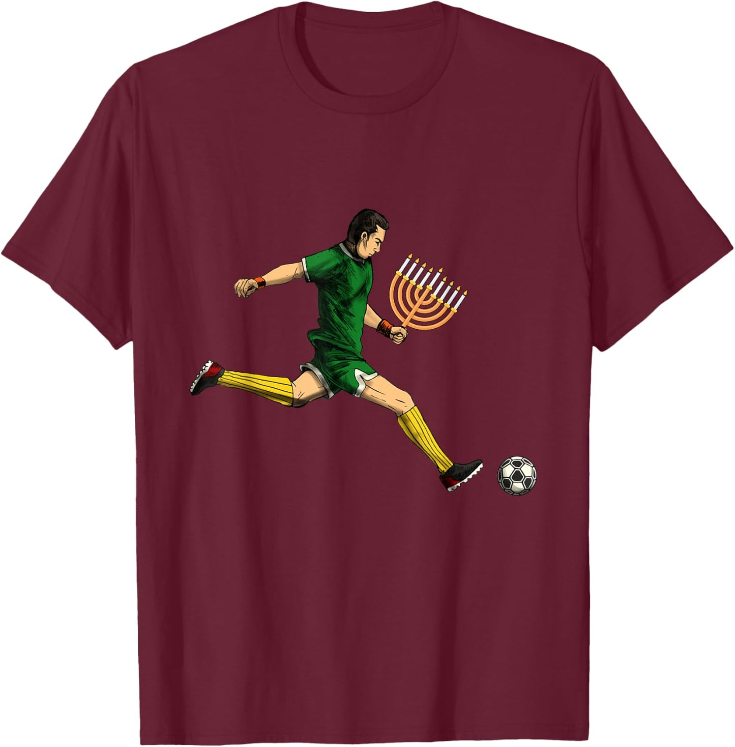 Soccer Player Menorah Hanukkah Sport Chanukah Jewish Holiday T-Shirt - T-Shirt | Maroon