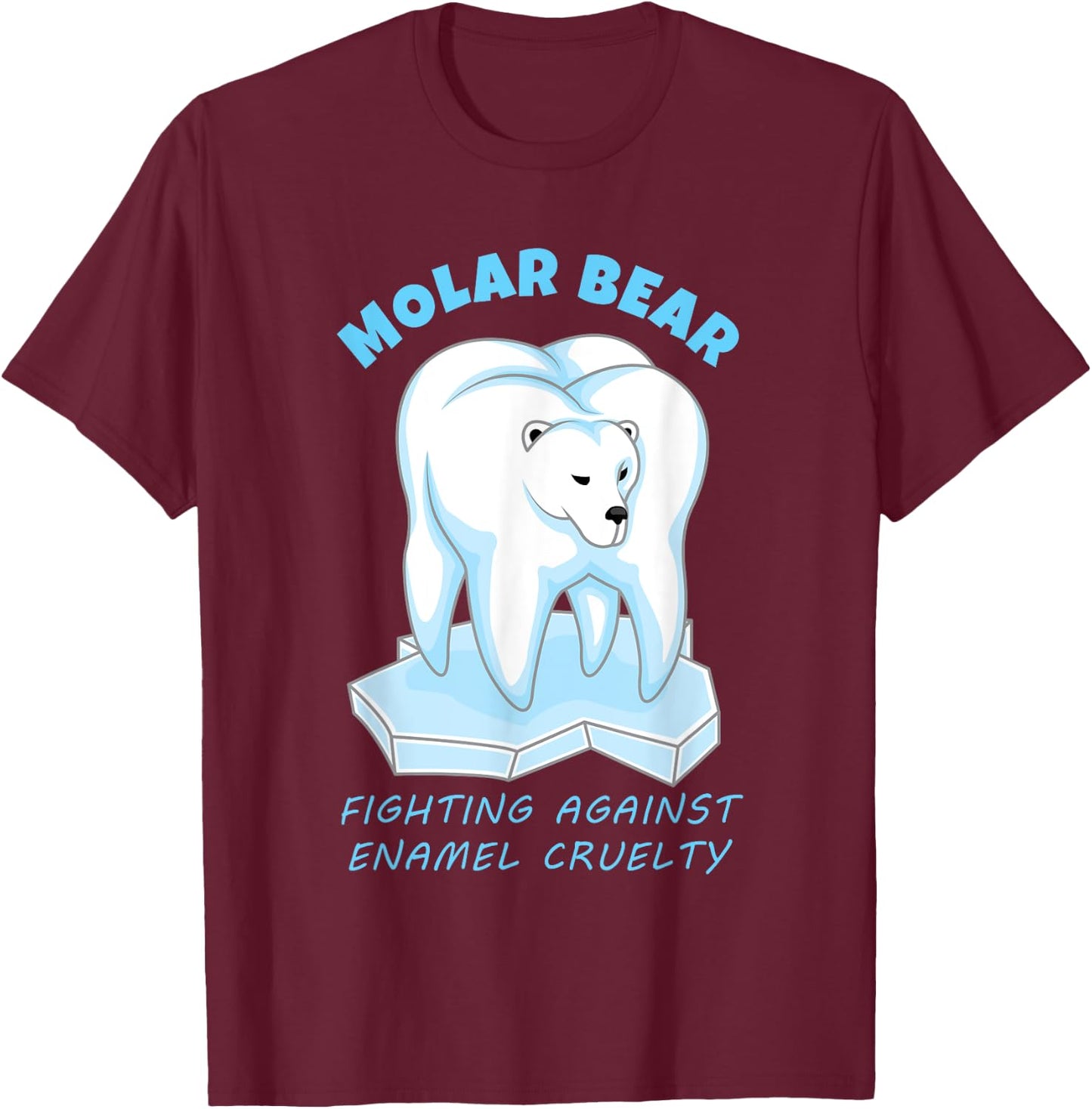 Molar Bear - Funny Dental Polar Bear Pun T-Shirt - T-Shirt | Maroon