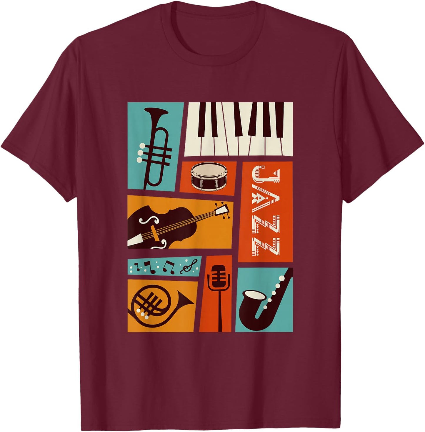 Jazz Snare Piano Music Jazz Band Musiker Saxophon Trompete T-Shirt - T-Shirt | Maroon