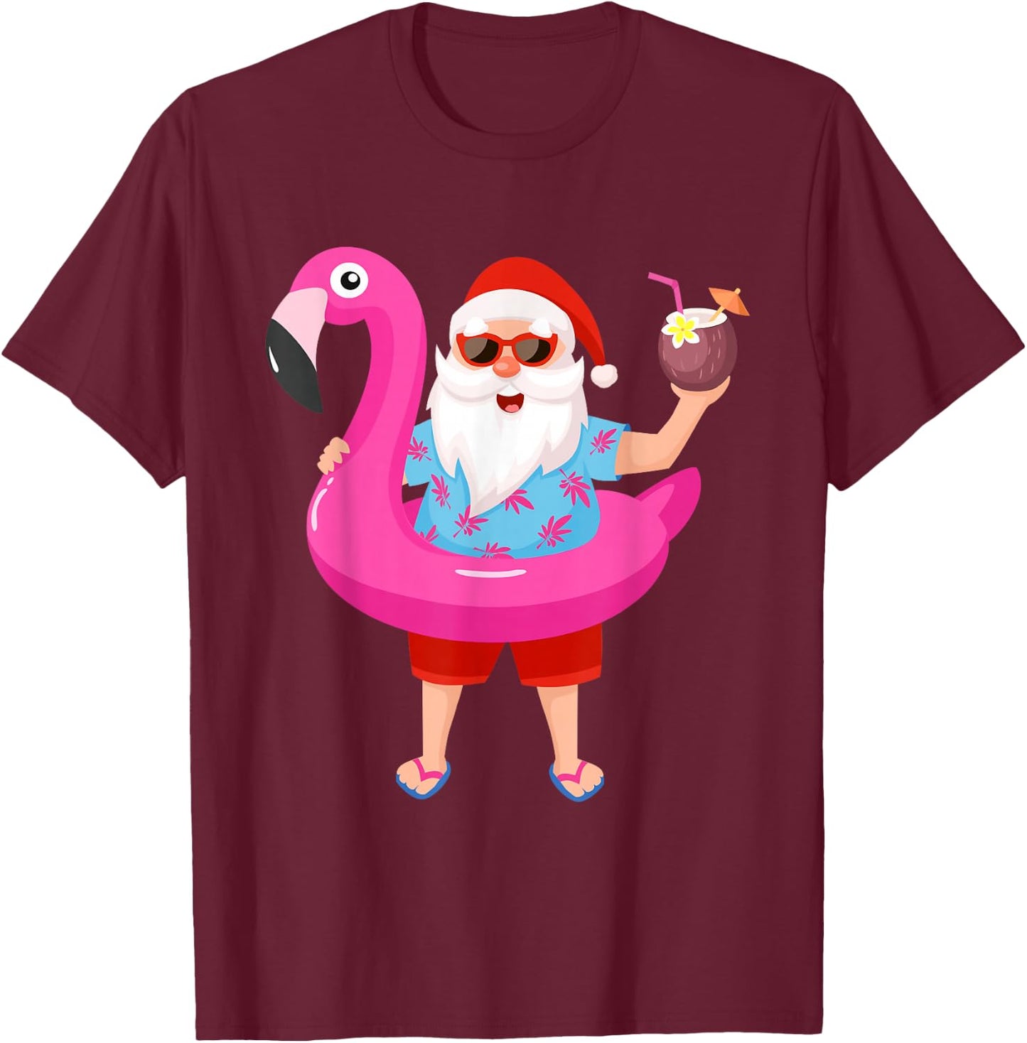 Funny Christmas in July Summer Flamingo Float Xmas Men Women T-Shirt - T-Shirt | Maroon