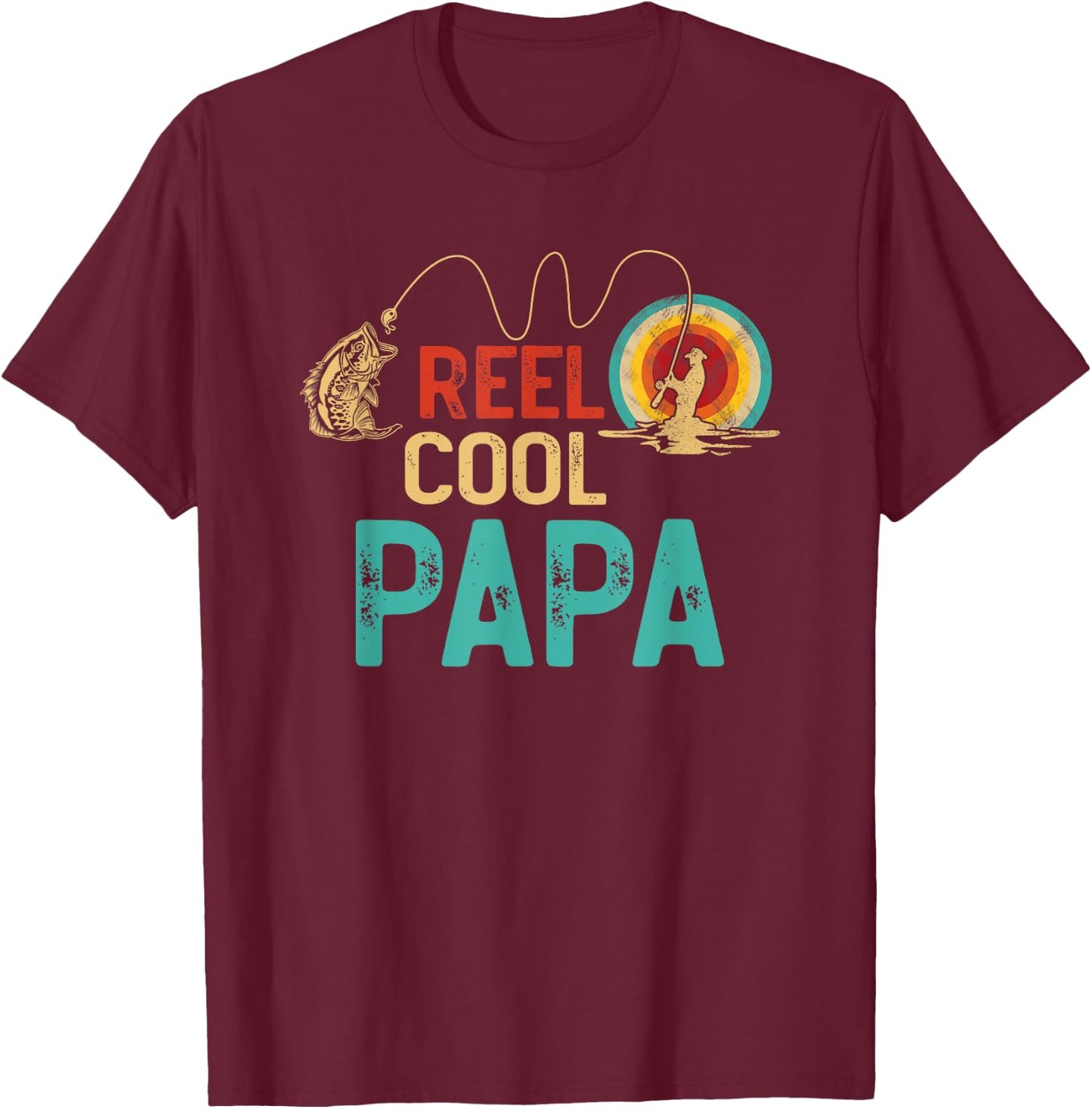 Reel Cool Papa Vintage Retro Fishing Funny Fisherman Papa T-Shirt - T-Shirt | Maroon