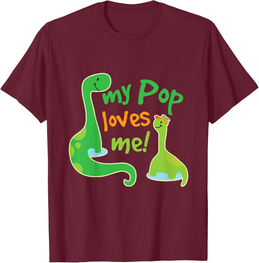 Kids My Pop Loves Me Grandson Dinosaur T-Shirt - T-Shirt | Maroon