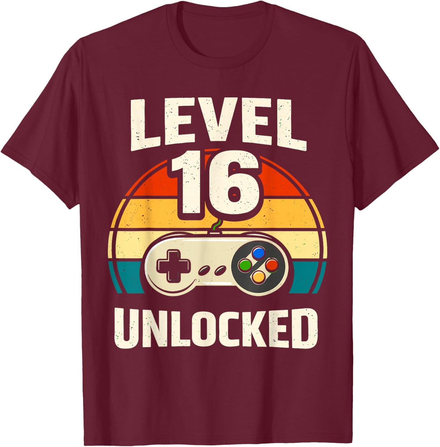 16th Birthday Level 16 Unlocked Gamer Gaming 16 Birthday T-Shirt - T-Shirt | Maroon