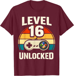 16th Birthday Level 16 Unlocked Gamer Gaming 16 Birthday T-Shirt - T-Shirt | Maroon