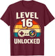 16th Birthday Level 16 Unlocked Gamer Gaming 16 Birthday T-Shirt - T-Shirt | Maroon
