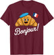 Hello Croissant Cartoon French Pastry Humor Croissant Cute T-Shirt - T-Shirt | Maroon