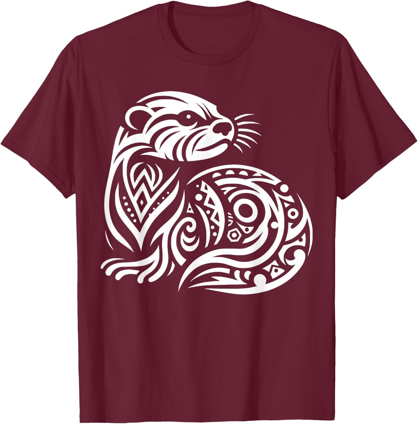 Tribal North American River Otter T-Shirt - T-Shirt | Maroon