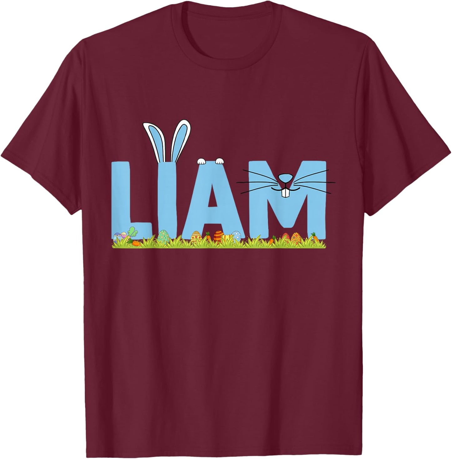 Happy Easter Day Bunny Rabbit Kids Cute Love Liam T-Shirt - T-Shirt | Maroon