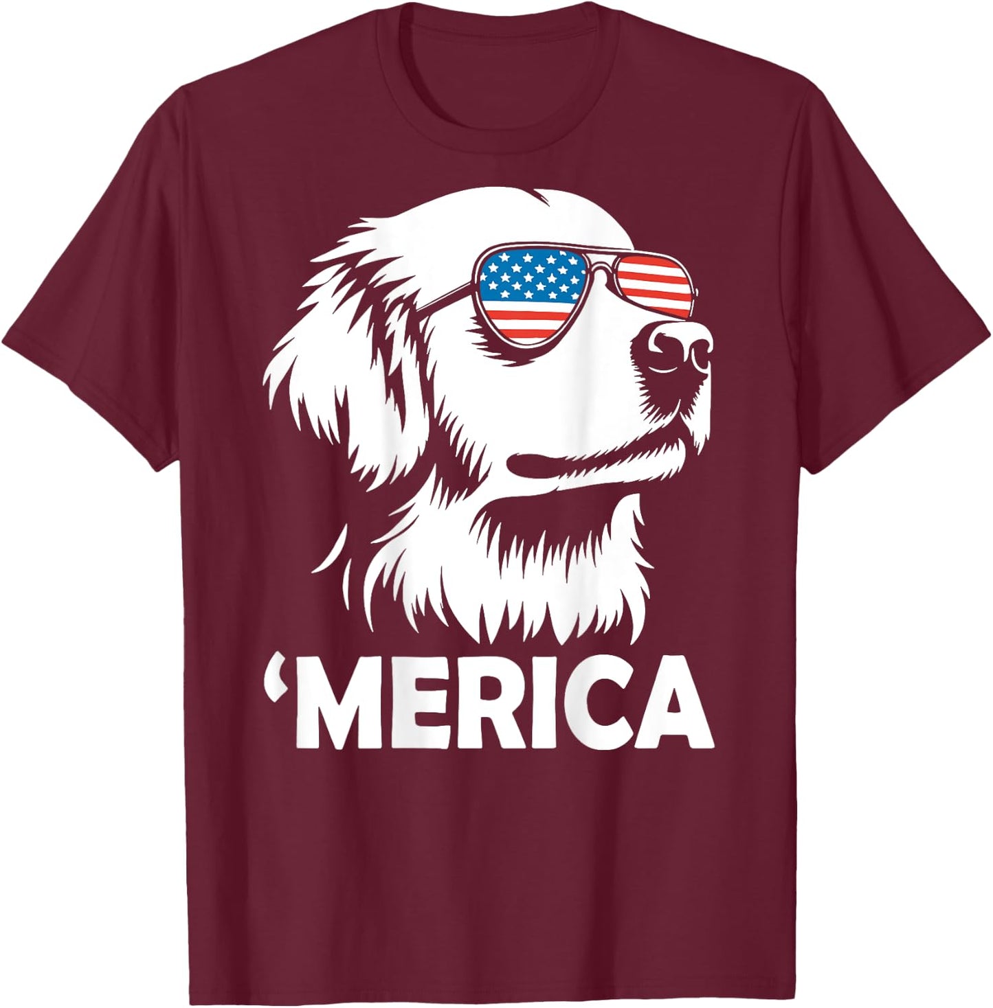 Golden Retriever 4th of July Merica T-Shirt - T-Shirt | Maroon