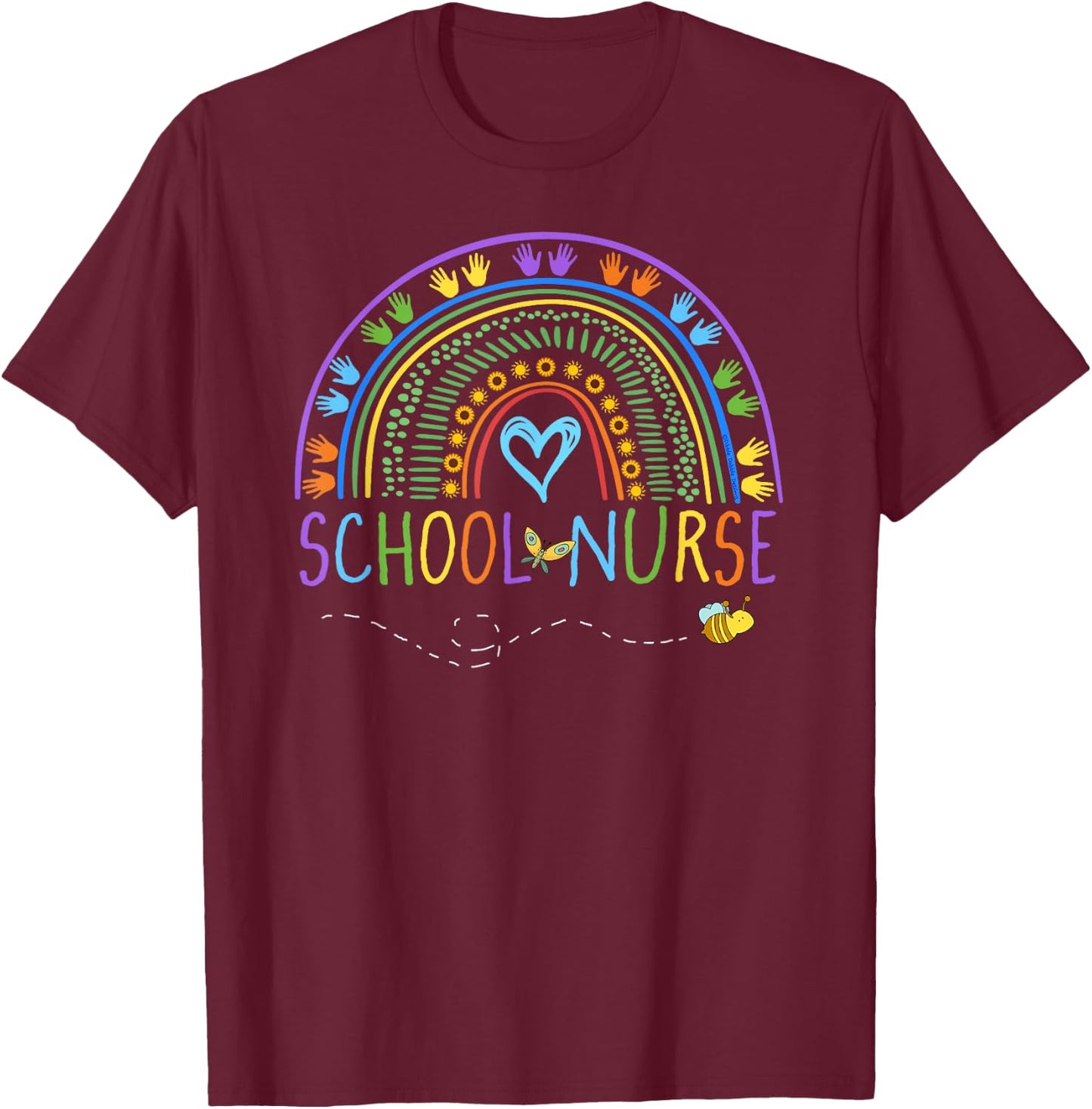 School Nurse Rainbow with Little Hands - School Nurse T-Shirt - T-Shirt | Maroon