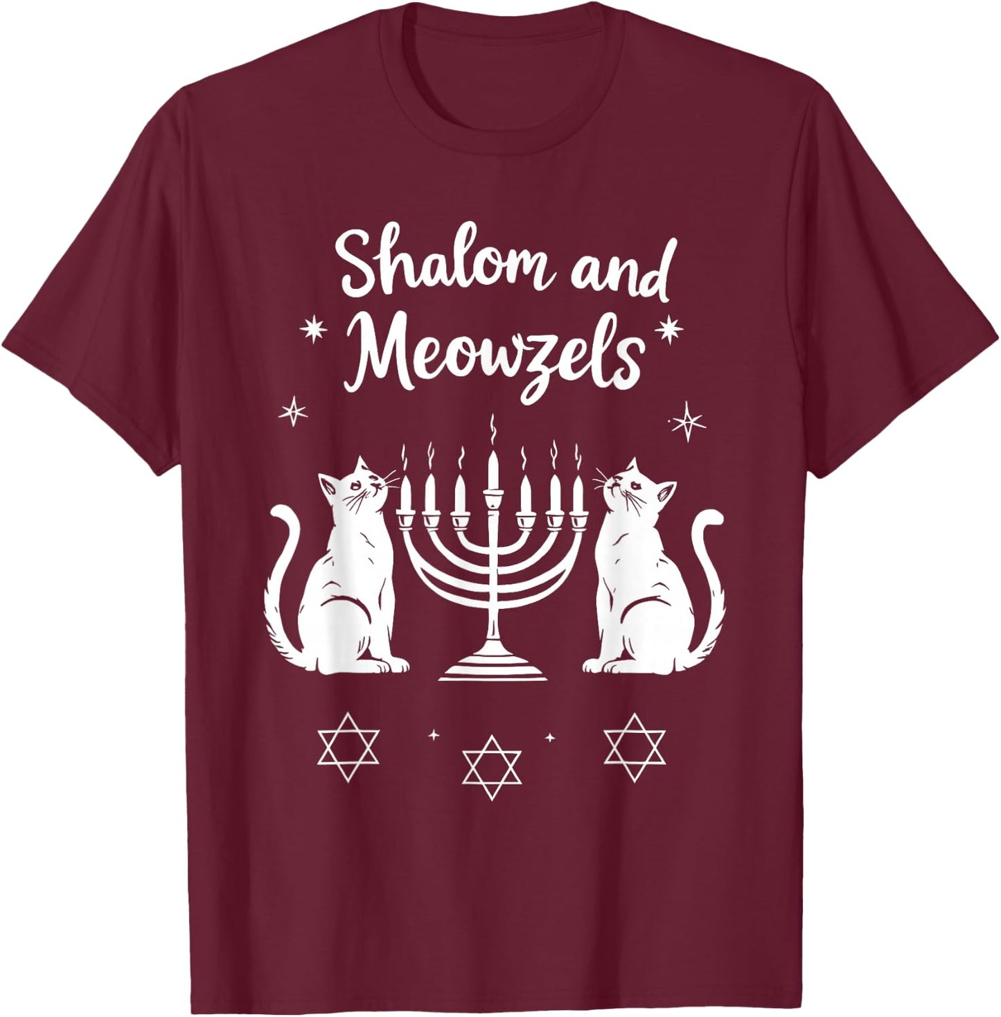 Shalom and Meowzels Funny Jewish Cat Hanukkah T-Shirt - T-Shirt | Maroon