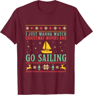 Funny Ugly Christmas Sweater Sailor Go Boat Sailing T-Shirt - T-Shirt | Maroon