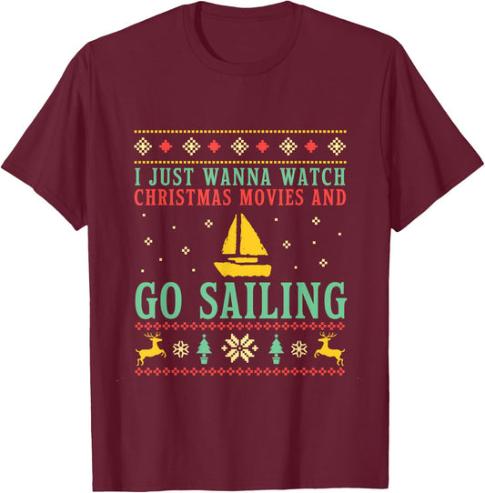Funny Ugly Christmas Sweater Sailor Go Boat Sailing T-Shirt - T-Shirt | Maroon