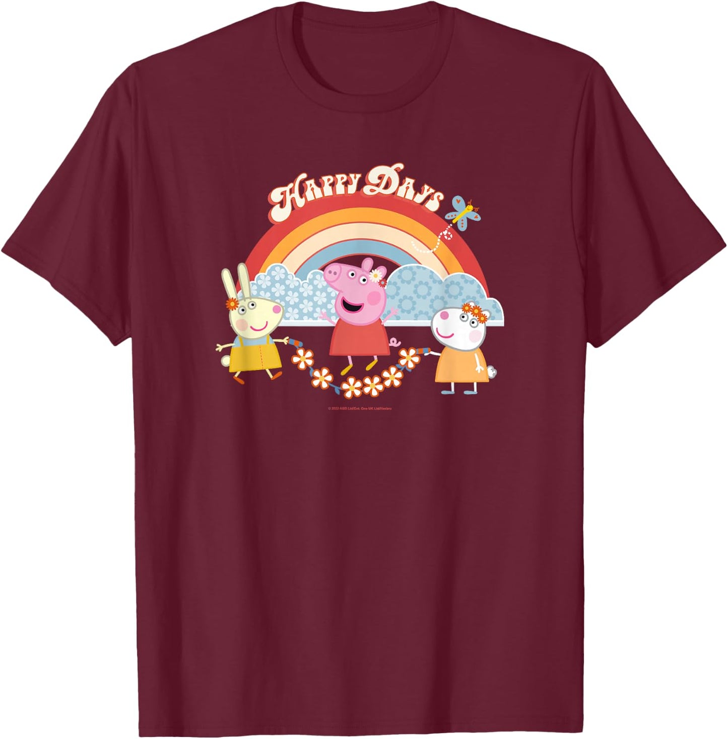 Peppa Pig Happy Days Vintage Rainbow Playful Friends T-Shirt - T-Shirt | Maroon