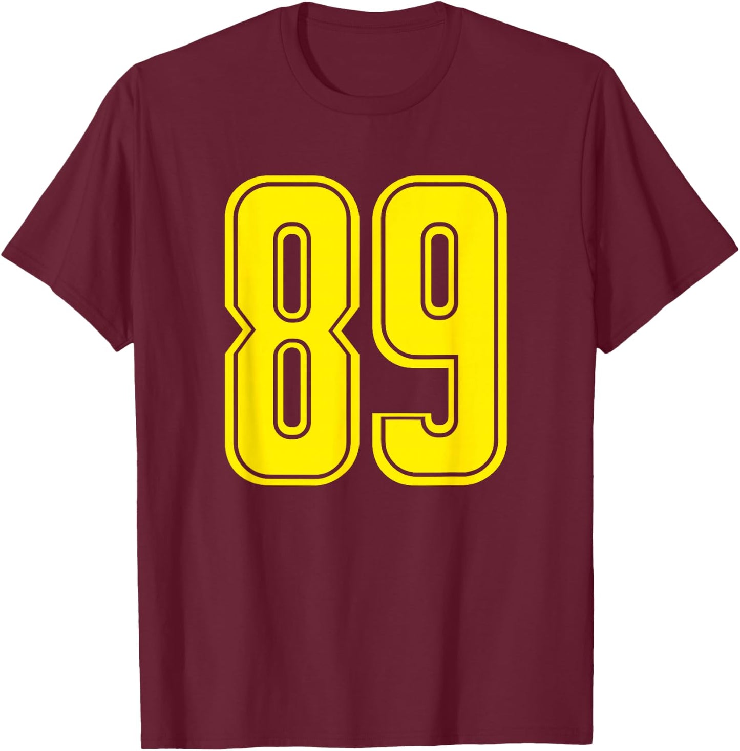 Yellow Sports Team Number 89 T-Shirt - T-Shirt | Maroon